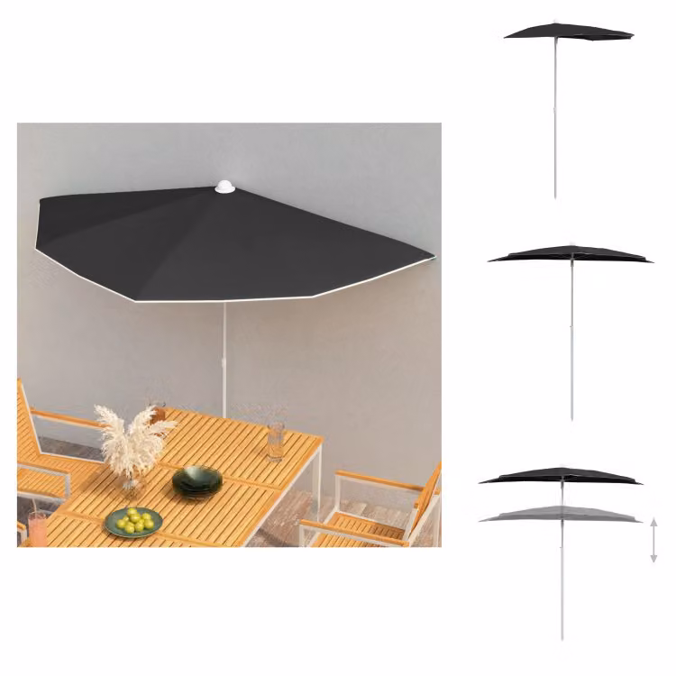 vidaXL Mezzo ombrellone con asta 180x90 cm nero - Ombrelloni e tende da sole
