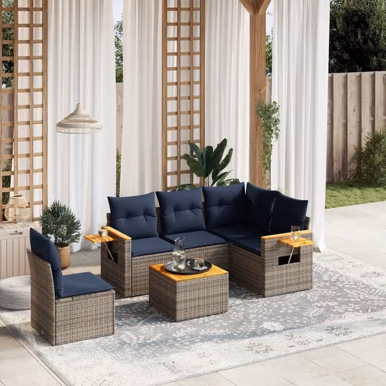 Maison Exclusive - Set Divani da Giardino 6 pz con Cuscini Grigio in Polyrattan