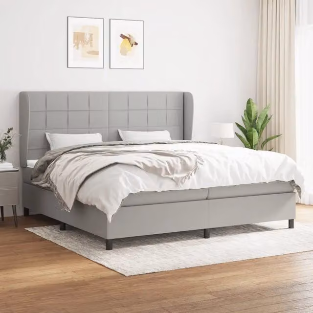 Letto Ibrido vidaXL con Giroletto a Molle e Materasso Grigio Chiaro e Bianco L/P/H: 203 x 203 x 128 cm