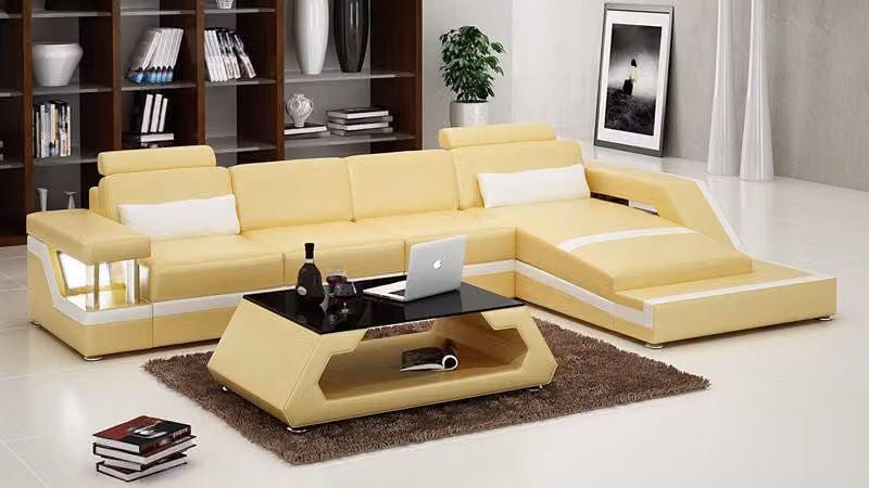 Ledersofa USB Wohnlandschaft Ecksofa Eck Garnitur Design Modern Sofa L6002D