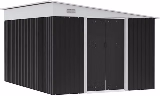 Casetta Box da Giardino 345x280,5x169-201 cm Porta Scorrevole in Acciaio Nero