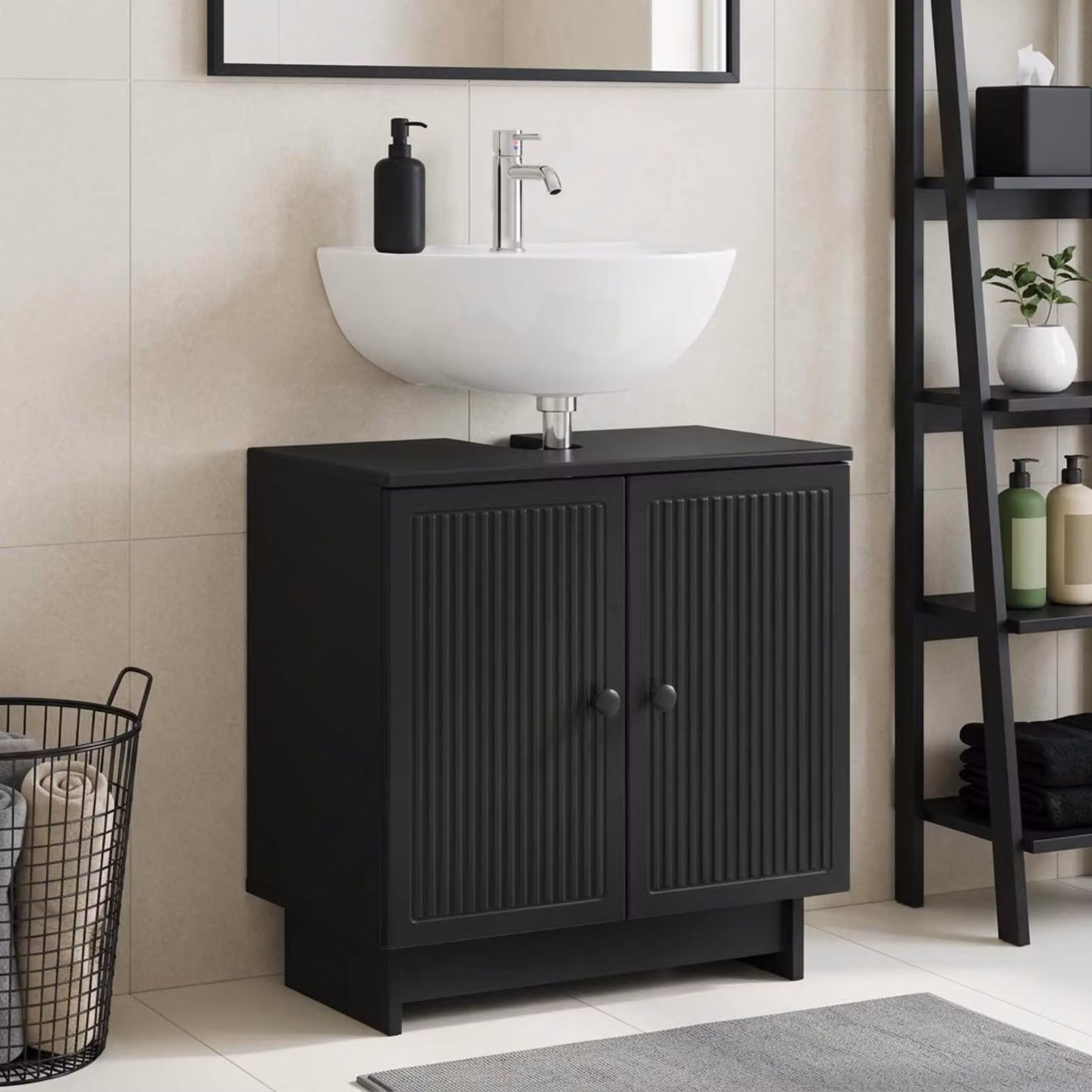 Armadio per lavabo da bagno vidaXL EDE nero moderno con ante a battente L/P/H: 59,5 x 31,5 x 59 cm