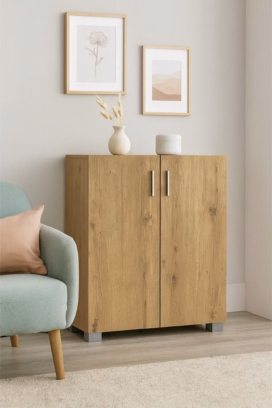 Credenza a 2 scomparti Thekla in rovere artigianale