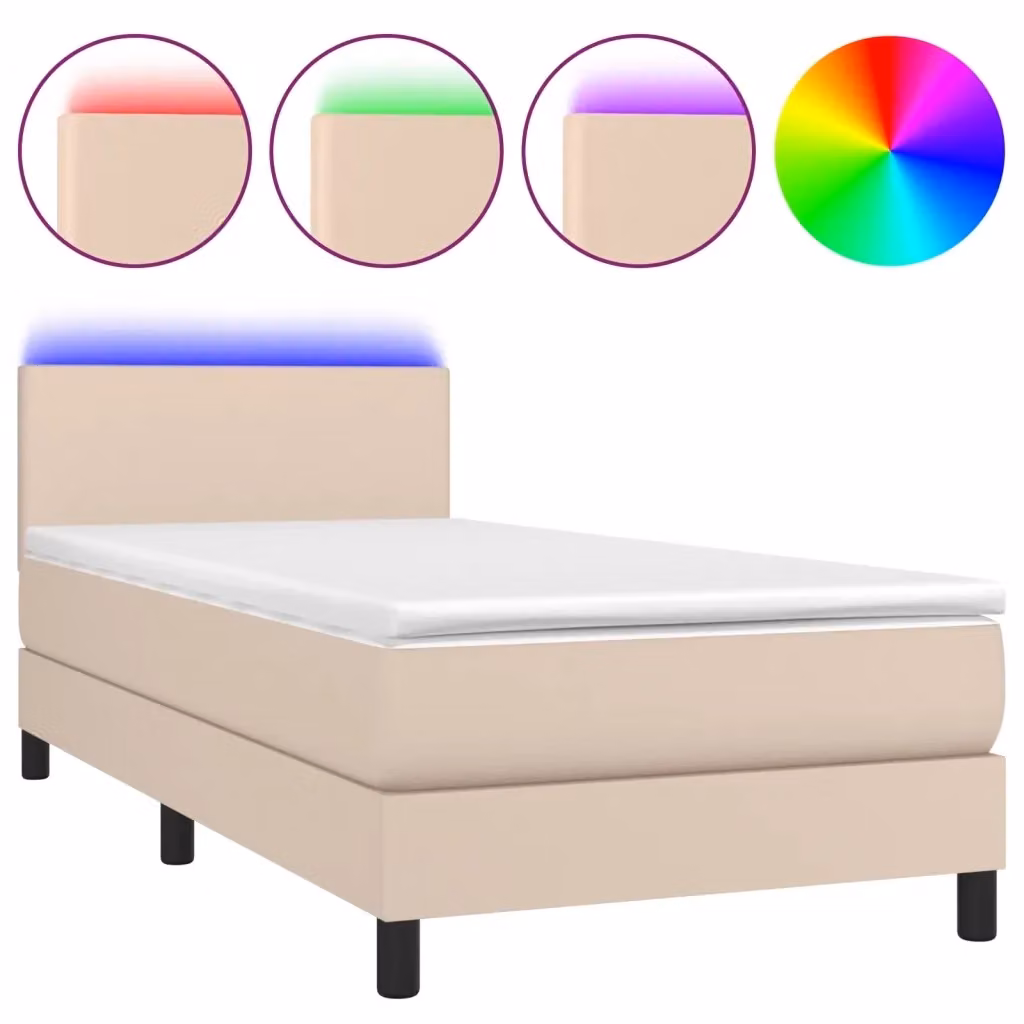 Letto con contenitore a molle e illuminazione LED vidaXL, rivestimento in similpelle color cappuccino, L/P: 90 x 200 cm – 2