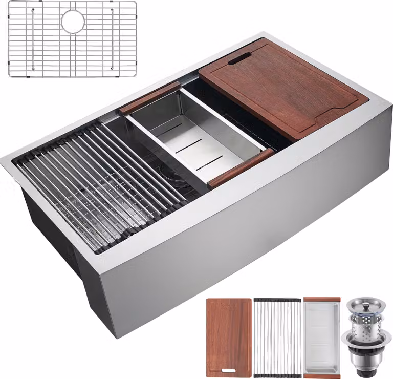 SucceBuy lavello da cucina in cascina, lavello da incasso in acciaio inox 304, lavello a vasca singola montato in alto con modanatura e accessori, ideale per postazioni di lavoro, cucina di preparazione e bar, 36 pollici