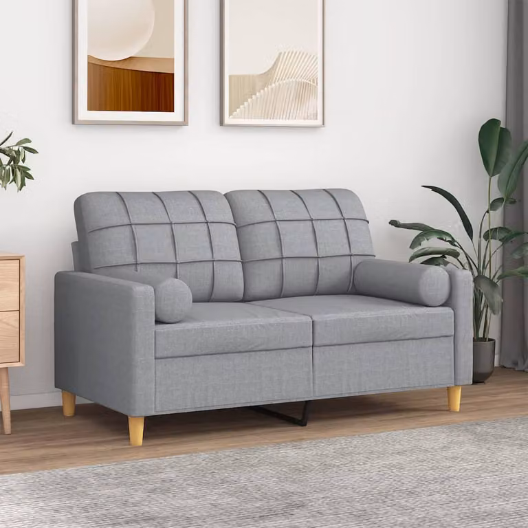 vidaXL Divano a 2 Posti Moderno in Tessuto Grigio con Cuscini e Coperture Rimovibili L: 138 cm, P: 77 cm, H: 80 cm