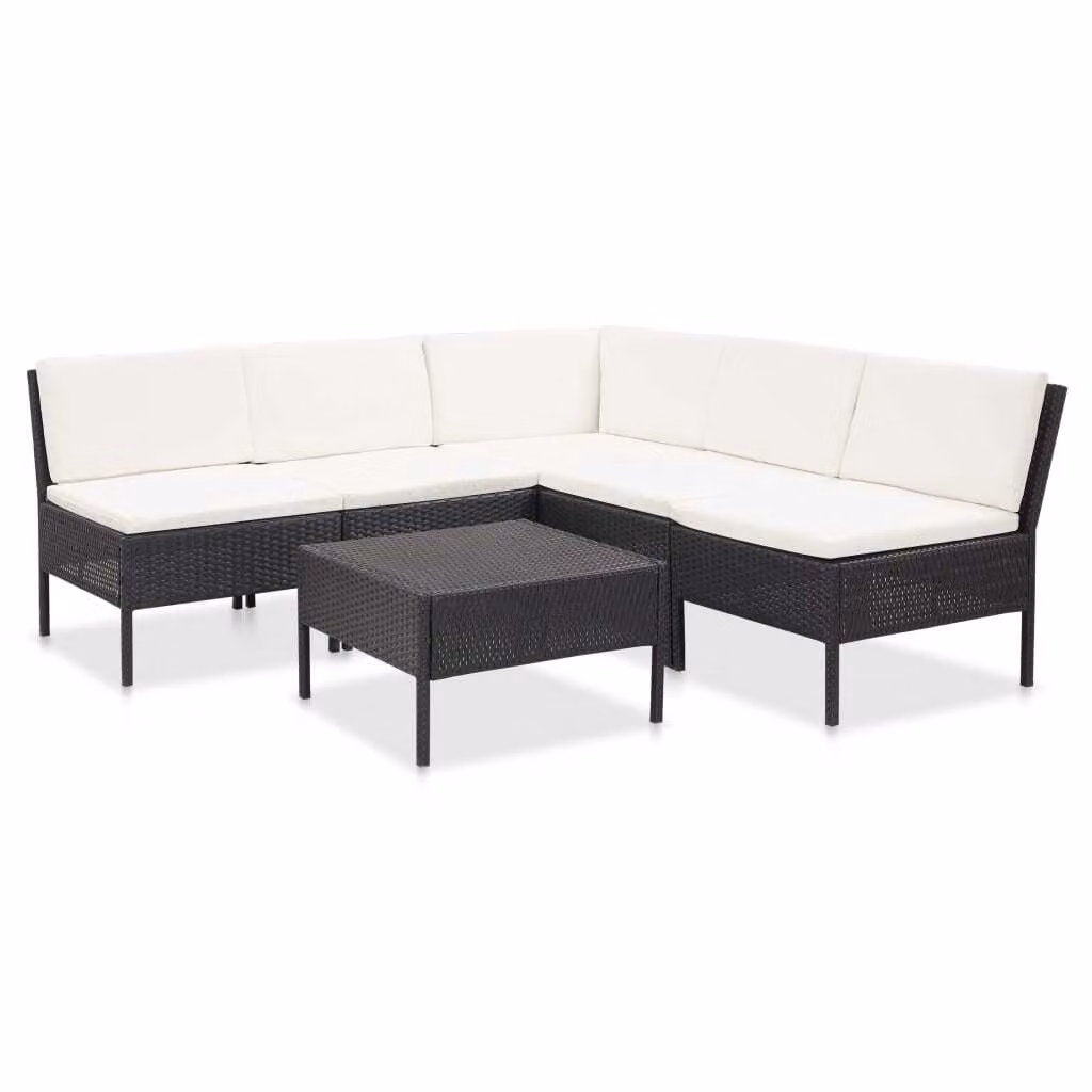 The Living Store Set da giardino da 6 pezzi con cuscini in poly rattan nero
