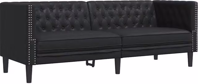 Sofa Chesterfield a 3 posti in similpelle nero per soggiorno L: 194 cm, H: 74,5 cm, P: 70,5 cm