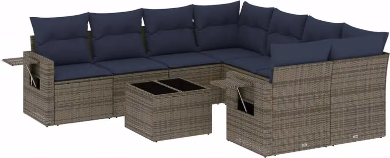 Set Divani da Giardino 9 pz con Cuscini Grigio in Polyrattan