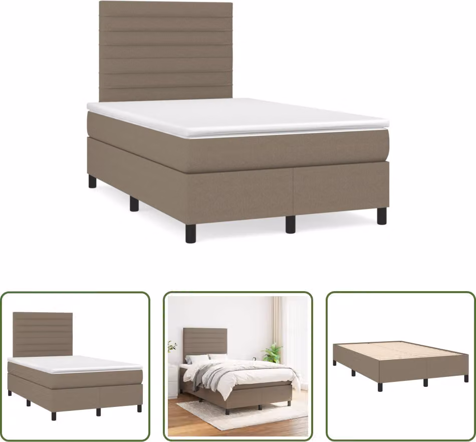 The Living Store Letto a molle con materasso Taupe 120x190 cm in tessuto