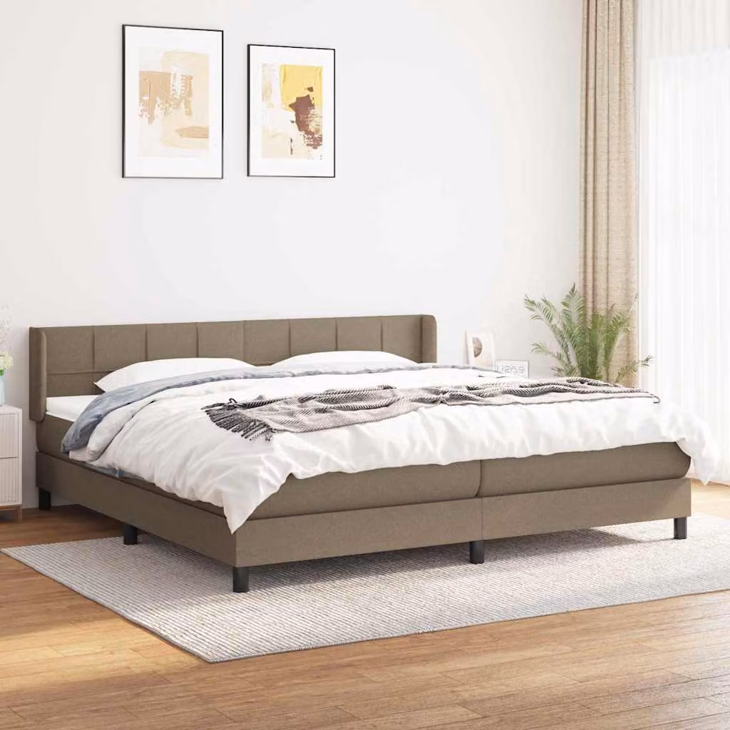 vidaXL Giroletto a Molle con Materasso Ibrido in Tessuto Beige e Bianco, L/P: 200 x 200 cm – 1