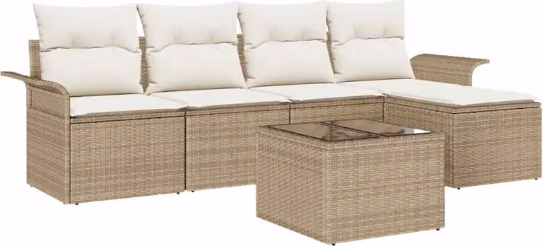 Set Divano da Giardino con cuscino 6 pcs Beige polyrattan