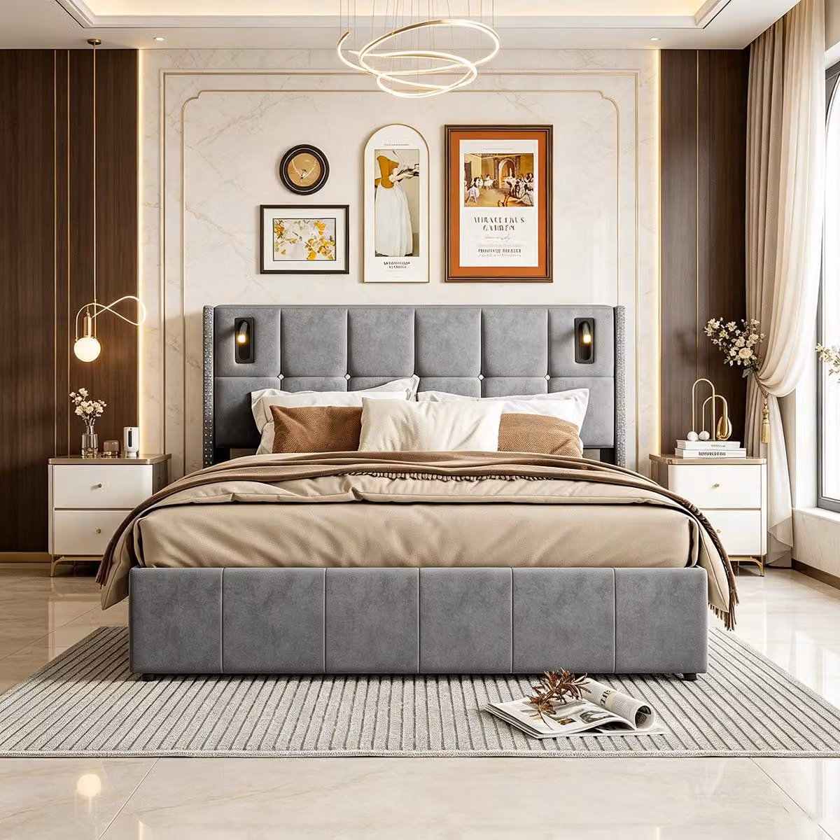 INONEFT, Letto con rete a molle, imbottito con spazio contenitore, 160 x 200 cm, letto matrimoniale con sistema di sollevamento idraulico, letto per adolescenti, letto multifunzionale, in velluto, grigio