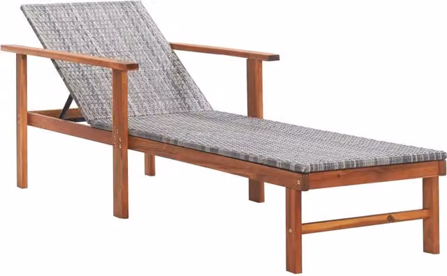 Lettino prendisole sedia a sdraio lettino prendisole letto da giardino mobili da esterno per patio resina intrecciata e legno massello di acacia grigio 02_0012918