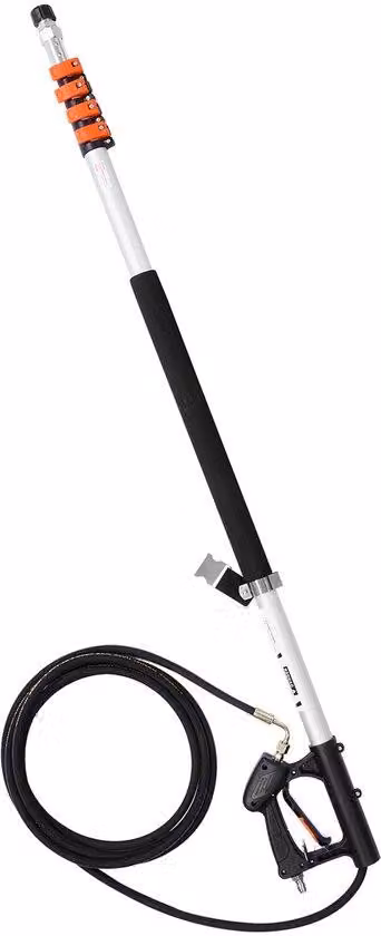 Idropulitrice telescopica ad alta pressione con prolunga, 7 bracci articolati e tracolla, lunghezza 635,8 cm, pressione 275 bar, dotata di testina rotante, spazzola e 7 ugelli intercambiabili