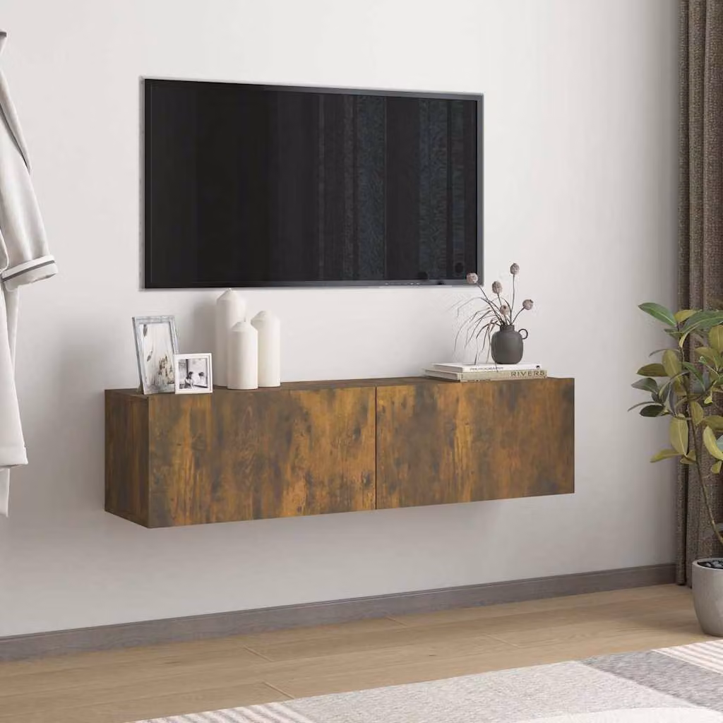 Mobile TV da parete vidaXL in legno rovere fumo, L 120 x P 30 x H 30 cm