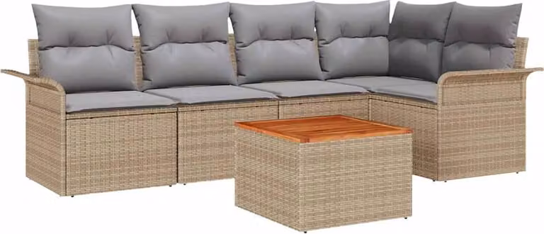 Set Divano da Giardino con cuscino 6 pcs Beige polyrattan