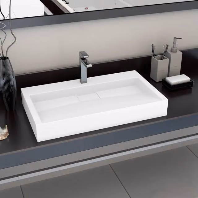 Lavandino in blocco di marmo e minerale bianco vidaXL L: 80 cm, P: 46 cm, H: 11 cm – 1