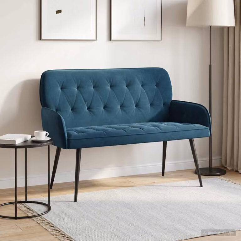 Divano a 2 posti vidaXL in velluto blu con gambe in metallo e legno per soggiorno o ufficio