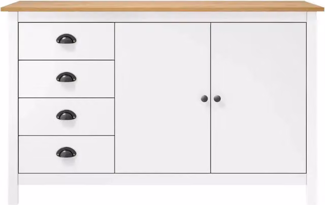 Credenza | Madia | Buffet da pranzo | Armadio da pranzo Hill Bianca 130x40x80 cm in Legno Massello di Pino