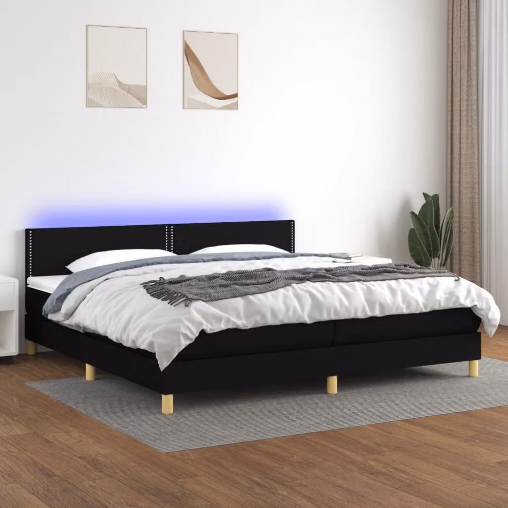 Maison Exclusive - Letto a Molle Materasso e LED Nero 200x200cm in Tessuto