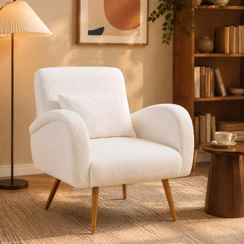 Poltrona relax reclinabile WISHDOR in tessuto bianco con struttura in metallo e seduta imbottita in schiuma – 2