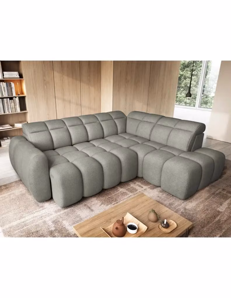 Divano angolare elettrico RONDA MEUBLORAMA a 4 posti verde con angolo destro, funzione letto e poggiatesta regolabile, L: 258 cm, P: 167 cm, H: 107 cm