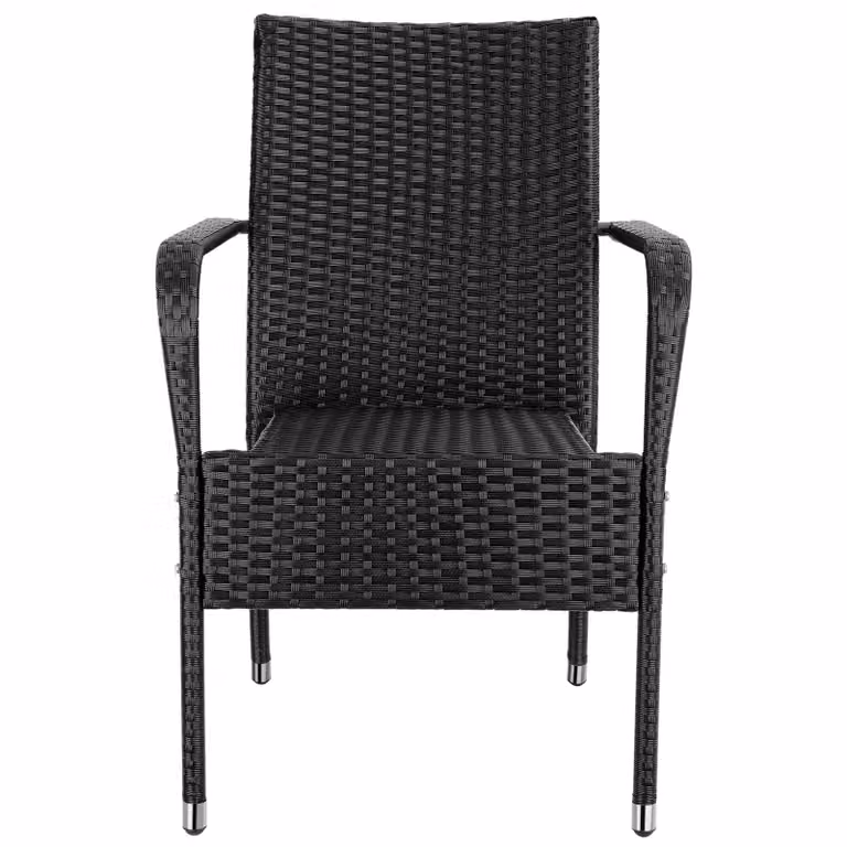 Set di 4 sedie impilabili in rattan e metallo tectake colore nero con braccioli per giardino e balcone