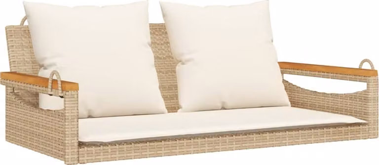 Panchina a Dondolo con Cuscini Beige 109x62x40 cm in Polyrattan
