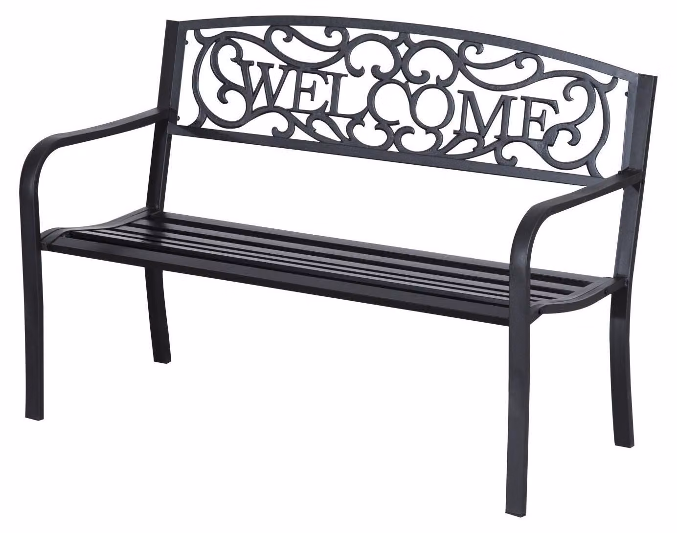 Panca da giardino in ferro battuto per due persone – Design nostalgico | Colore: nero | Dimensioni: 50x23,622x34,25 cm