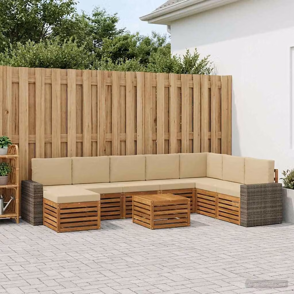 Set di divani da esterno vidaXL 9 pz in legno di acacia con cuscini beige e marrone