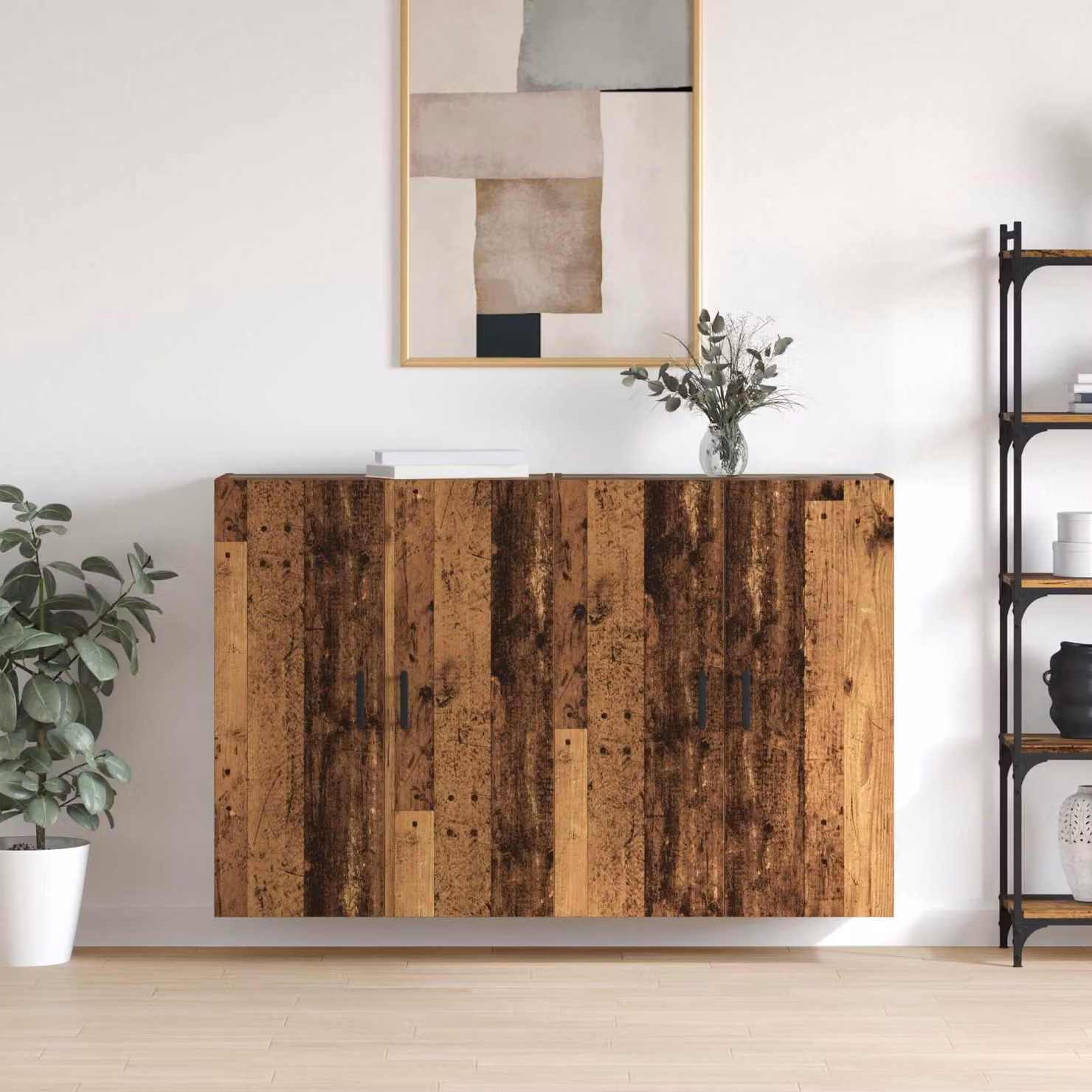 Set di 2 Mobiletti a muro vidaXL in legno effetto legno vecchio marrone L: 69,5 cm, P: 34 cm, H: 90 cm – 1