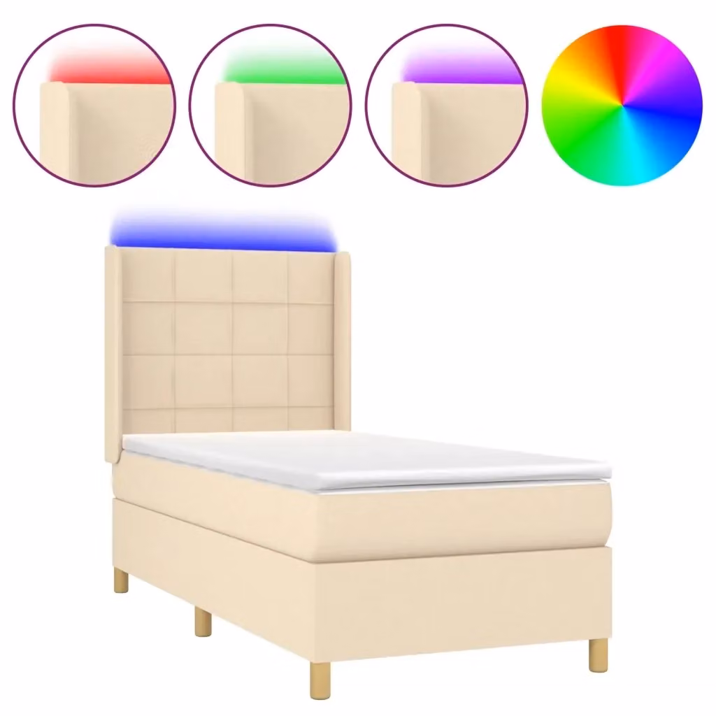 Letto Ibrido con Materasso e Illuminazione LED vidaXL in Tessuto Beige e Bianco L/P/H: 90 x 190 cm – 2