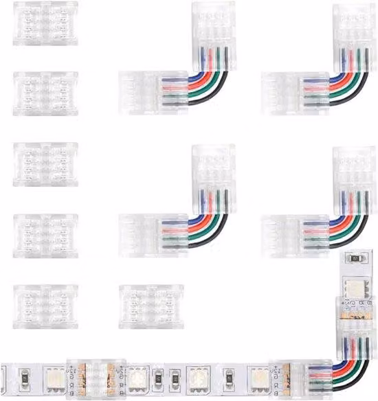 Componente di collegamento per strisce LED da 10 mm, a 4 poli, 10 pezzi, strisce LED RGB 5050. Facili da collegare.