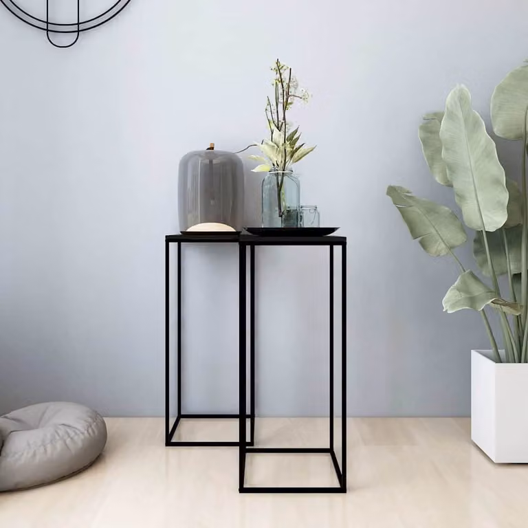 Set di 2 tavolini da giardino vidaXL neri in stile moderno con piano quadrato e struttura in metallo