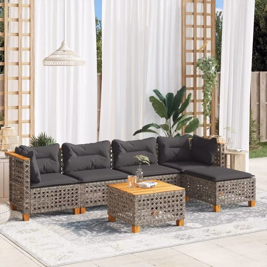 Maison Exclusive - Set da giardino 6 pezzi con cuscini Grigio Poly Rattan