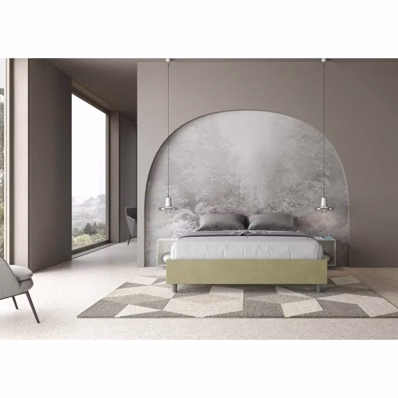 Letto matrimoniale imbottito con contenitore Azelia Ityhome in microfibra verde L: 170 cm, P: 190 cm – 2