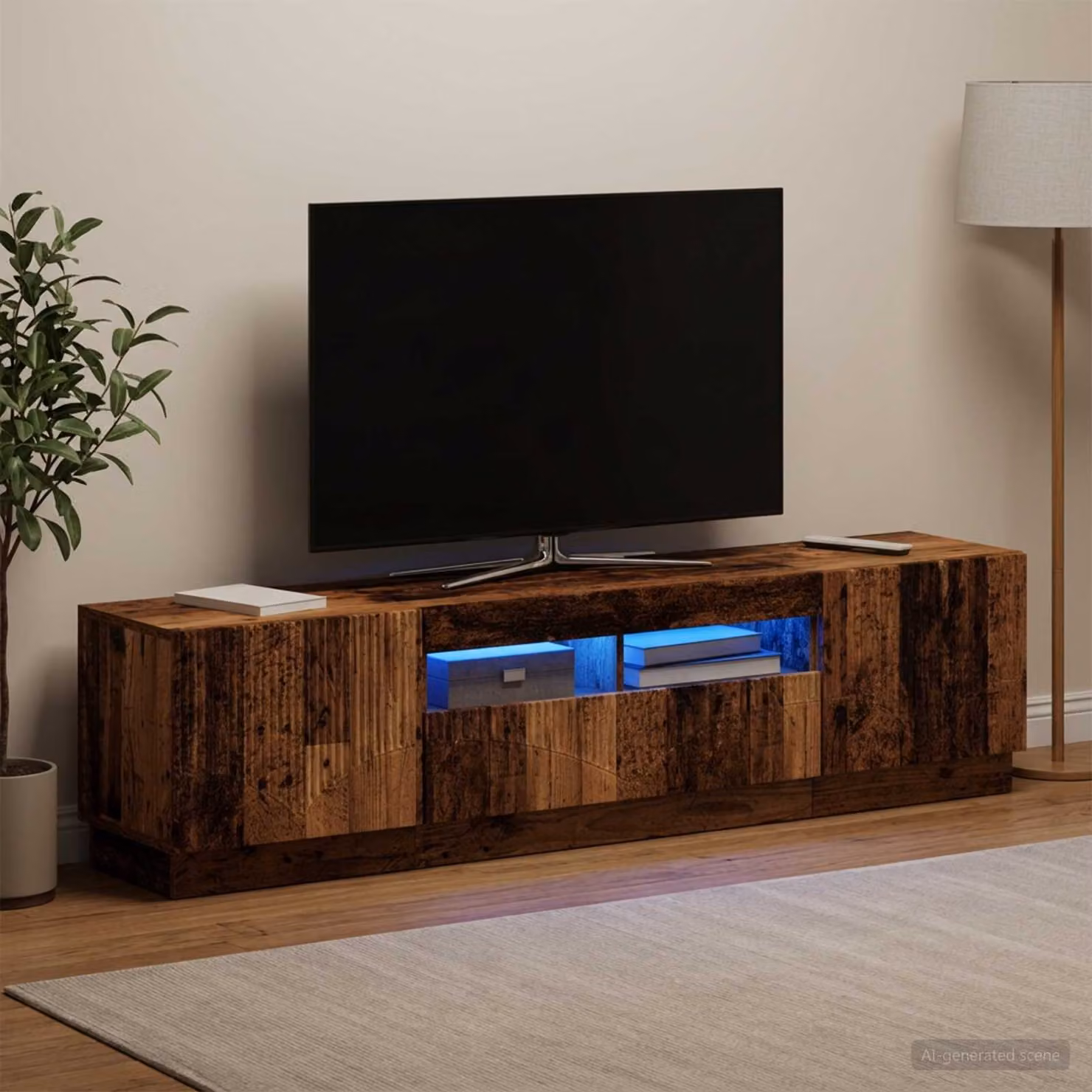Mobile TV LED vidaXL HOORN in legno antico marrone con illuminazione integrata e scomparti multimediali