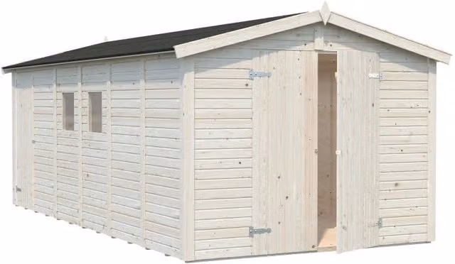 Casetta da giardino in legno bianca Esterni da Vivere con doppia porta, porta laterale e pavimento, L/P: 550 x 273 cm, H: 230 cm
