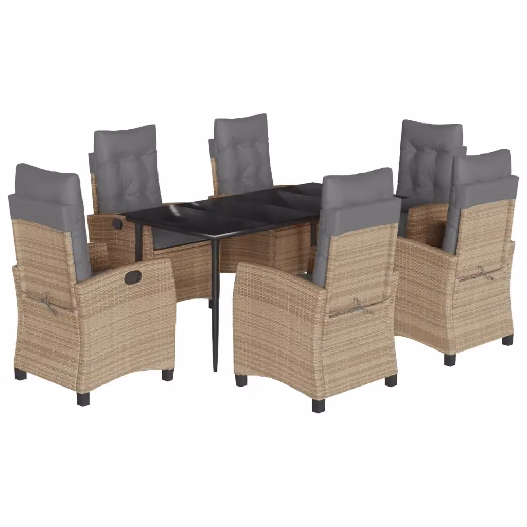 Set da giardino VIDAXL composto da 7 pezzi con tavolo rettangolare in vetro e sedie con cuscini nei colori nero, beige e grigio – 2