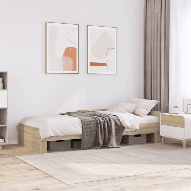 vidaXL Giroletto senza Materasso in Truciolato e MDF Rovere Sonoma, L/P/H: 90 x 190 cm