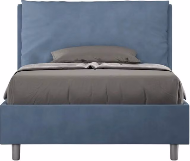 BS COM Letto una piazza e mezza senza rete imbottito 130x210 microfibra blu Large