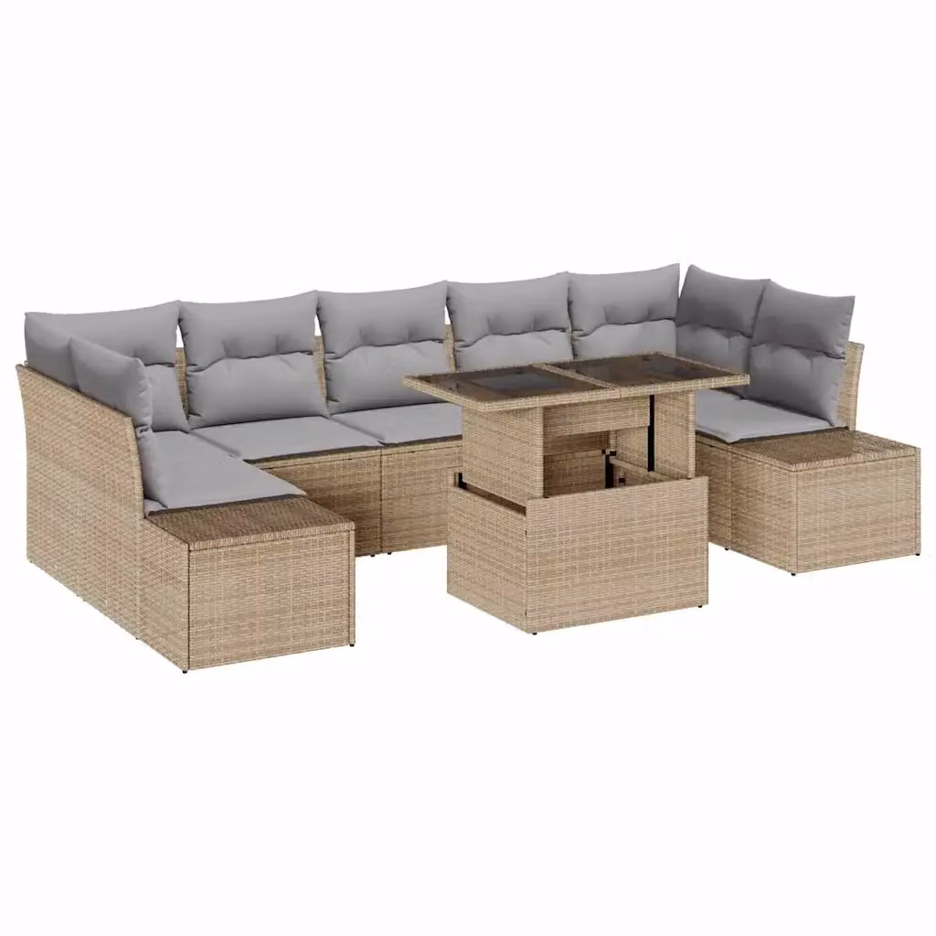 Set di divani da giardino vidaXL a forma di U composto da 8 pezzi in rattan con struttura in metallo e tavolino da caffè, colori beige e grigio – 2