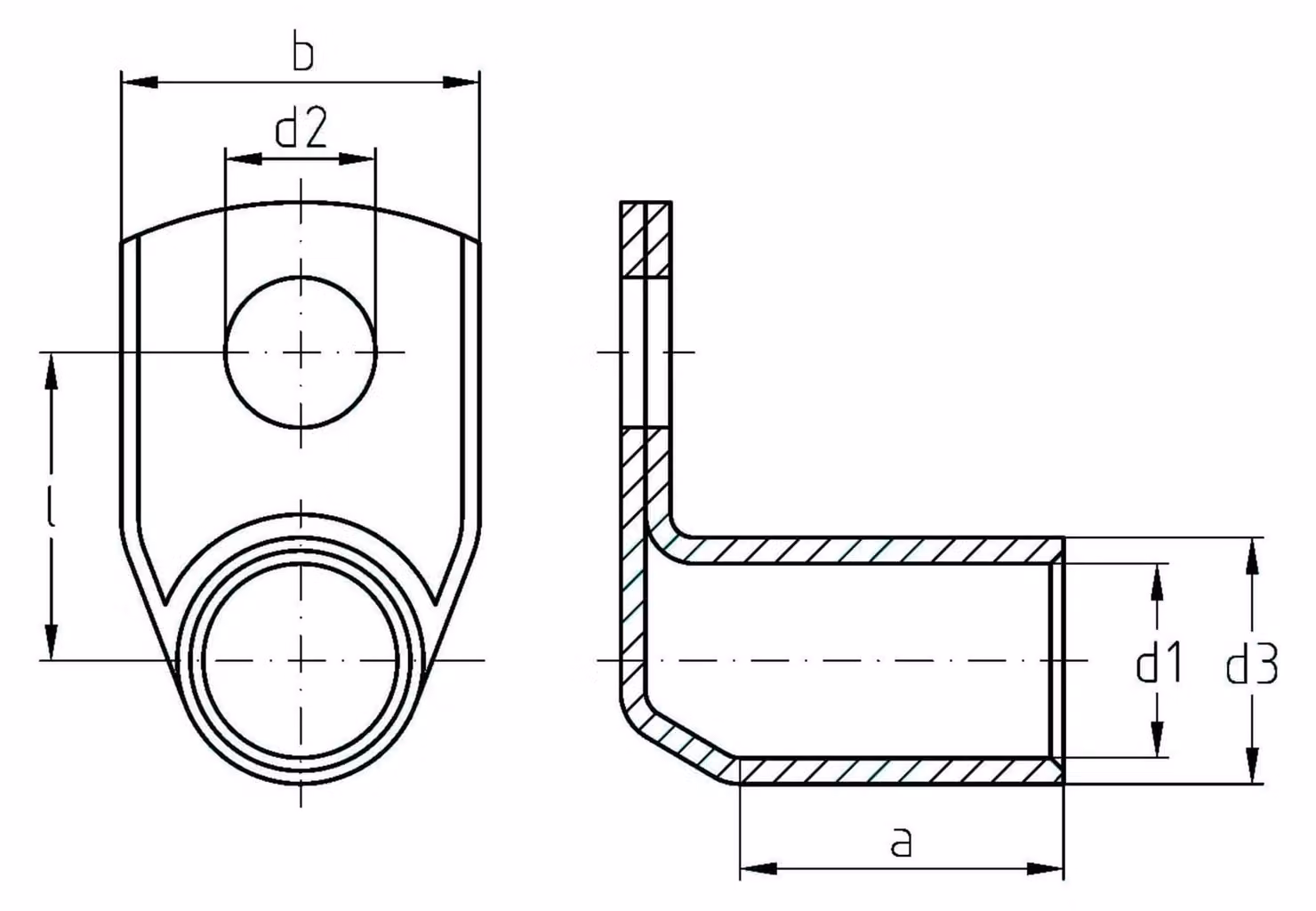 Intercable ICR951090 Terminale angolare per cavo tubolare a 90°, 95 mm², M10 stagnato, serie R