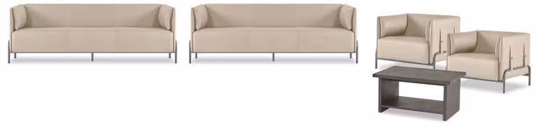 Arbeitszimmer-Set 5tlg Beige 2x 3-Sitzer 2x Sessel Grau Couchtisch Modern