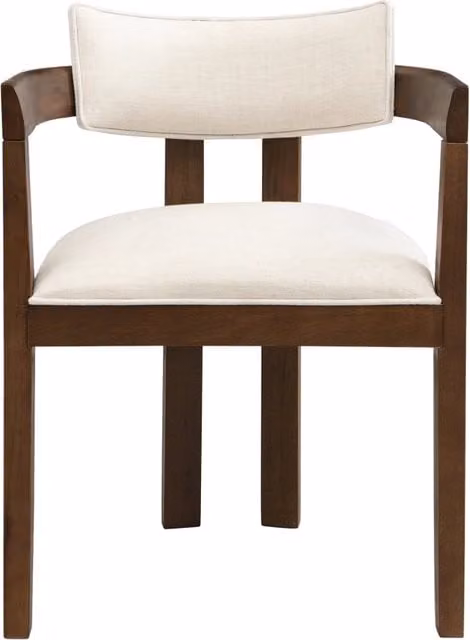 Set di 2 Sedie da Pranzo in Legno Massello con Braccioli, Rivestimento in Lino, Colore Noce