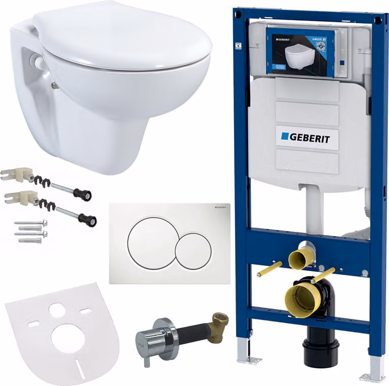 Geberit: vaso sospeso per WC con funzione bidet, bianco, sistema di fissaggio a parete, pannello di azionamento, coperchio con chiusura ammortizzata, modello AC90L