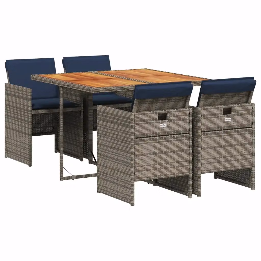 Set da pranzo da giardino vidaXL in legno di acacia e polyrattan con 5 pezzi, colore grigio, marrone o blu – 2