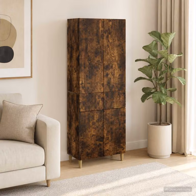 Set di 2 armadi moderni vidaXL in legno MDF color marrone con ante a battente e ripiani interni, da appendere alla parete