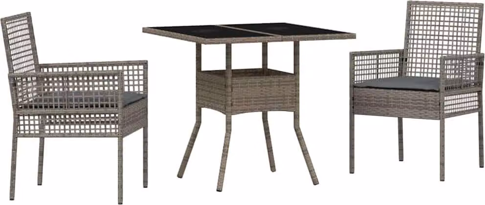 Set da Pranzo per Giardino 3 pcs Grigio polyrattan